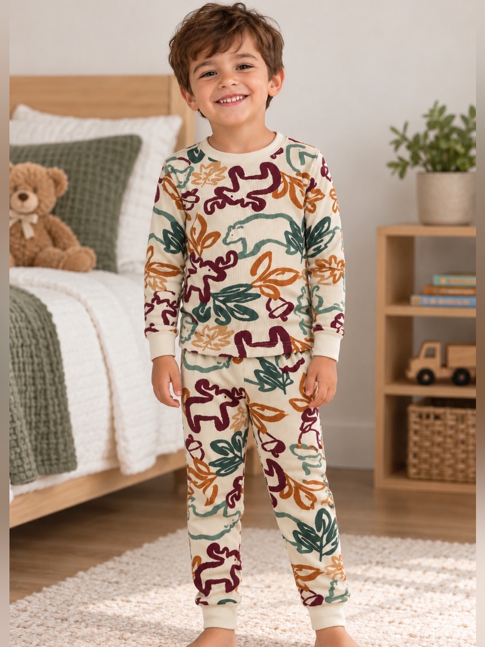 Carter’s Boys 4T Waffle Knit Pyjama Set Woodland Bears Moose